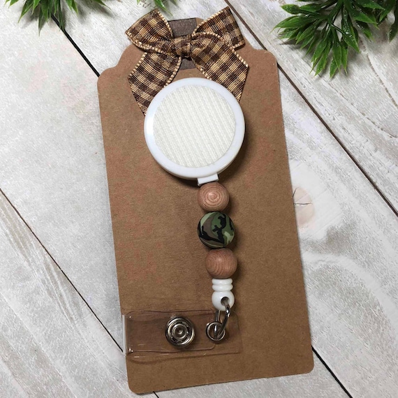 Camo Beaded Badge Reel: Interchangeable ID Holder, Nurse Gift