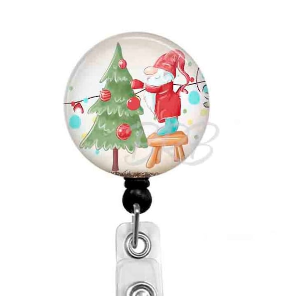 Christmas Gnome Badge Reel, Tree Stethoscope Tag