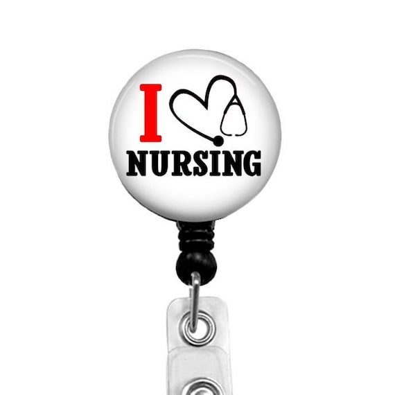 I Love Nursing Badge Reel: Stethoscope Heart, Nurse Gift