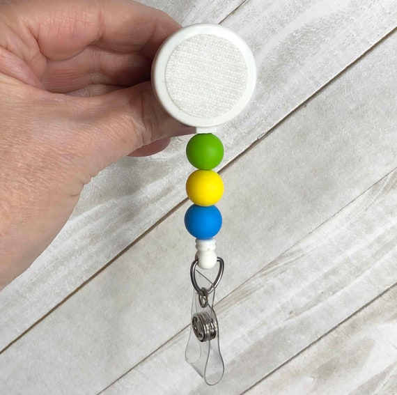 Silicone Bead Badge Holder: Green, Yellow, Blue Reel