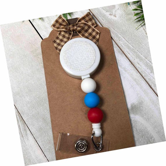 Interchangeable Beaded Badge Reel with Hook and Loop, Silicone Beads