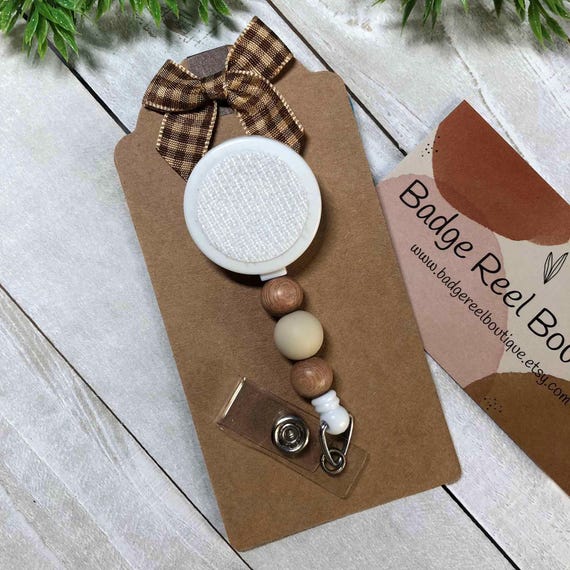 Interchangeable Badge Reel Wood and Silicone Beads in Neutral Color ID Holder Employee Gift