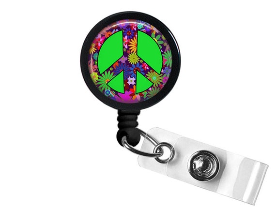 Retractable Badge Holder 60s Peace Badge Reel Hippie Name Tags for Nurse Surgical Tech Geneticist Navigators, CTR Sonographer Lvn  S247