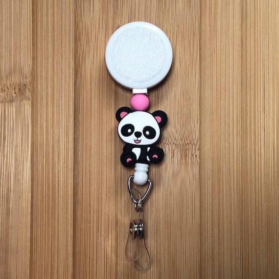 Interchangeable Panda Badge Reel: Pink Ears, Alligator or Belt Clip