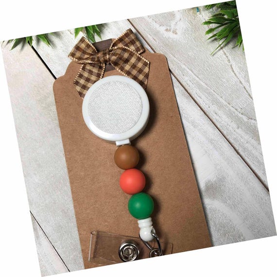 Interchangeable Beaded Badge Reel, ID Badge Holder Earth Colors