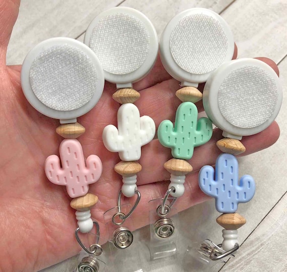 Cactus Badge Reel: Interchangeable Topper with Wood Beads