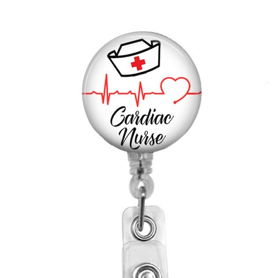 Cardiac Nurse Badge Reel: EKG Heart Stethoscope ID Tag