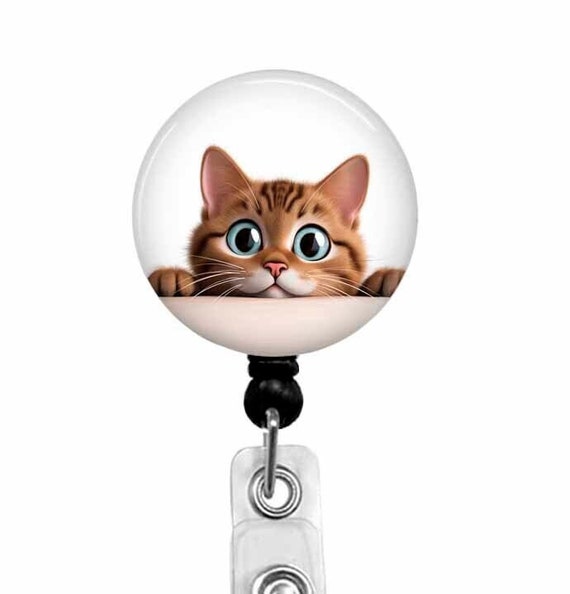 Funny Cat Badge Reel, Big Eyes ID Holder, Nurse Stethoscope Name Clip