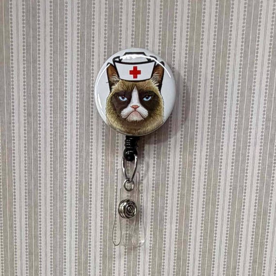 RN Grumpy Cat Badge Reel - Stethoscope Tag, Carabiner, Lanyard