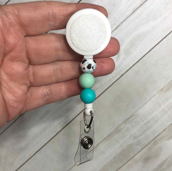 Beaded Badge Reel: Terrazzo, Mint & Turquoise Silicone Beads