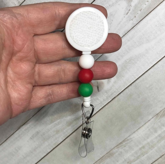 Christmas Beaded Badge Reel: Interchangeable Silicone Bead ID Holder