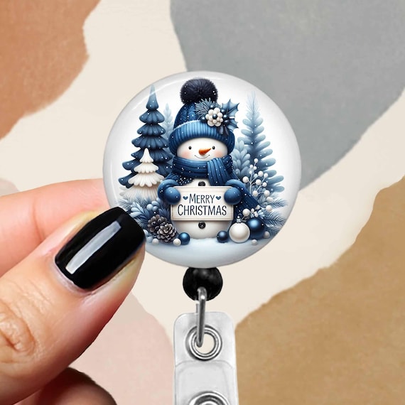 Christmas Snowman Badge Reel 1.75" Mylar Button