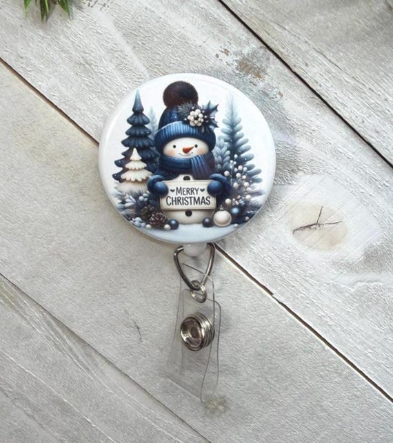Christmas Snowman Badge Reel 1.75" Mylar Button