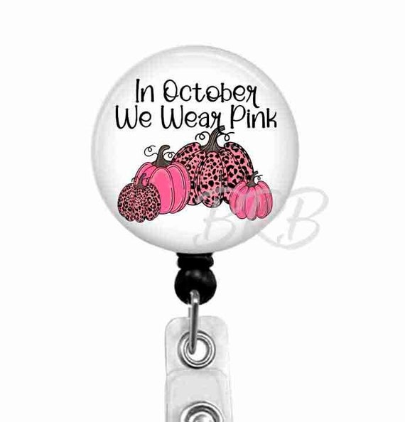 Pink Pumpkin Breast Cancer Awareness Badge Reel, Stethoscope ID Tag