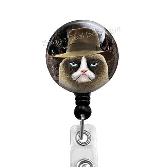Grumpy Cat Badge Reel dressed as Indiana Jones, 332H
