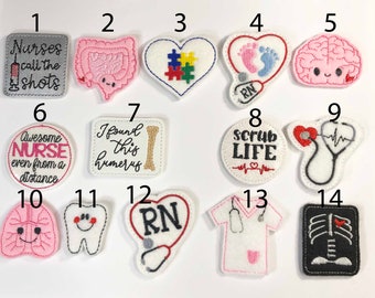 Felties for Interchangeable Badge Reels RN Nurse XRAY Brain Colon - Embroidery Badge Covers - Hook & Loop - Swappable Tops