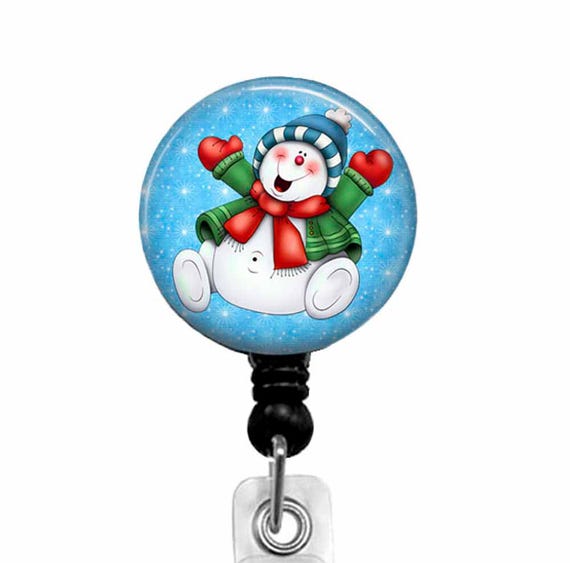 Christmas Snowman Badge Reel: Retractable Holiday ID Holder