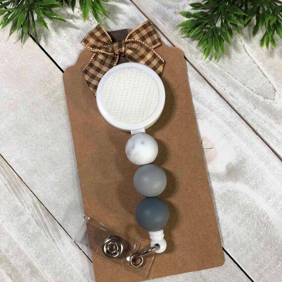 Interchangeable Badge Reel Gray Beads