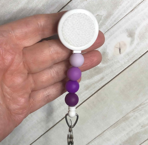 Purple Beads Interchangeable Badge Reel With Bonus of Free Badge Topper, Silicone Beaded Badges