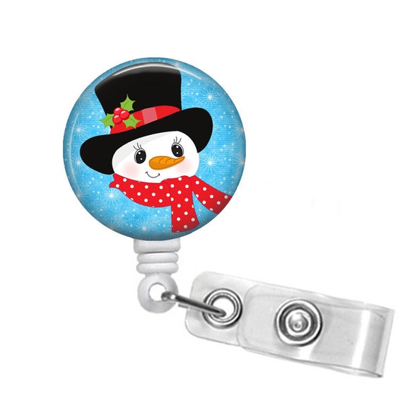 Christmas Snowman Retractable Badge Reel, Holiday ID Holder