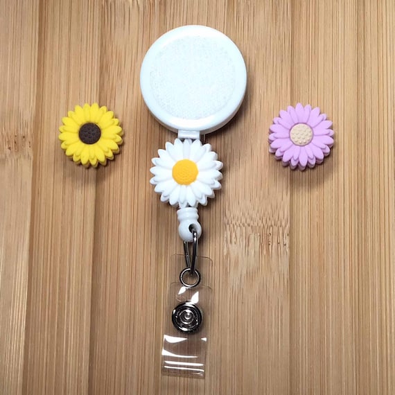 Sunflower Interchangeable Badge Reel Holder with Beads - 3 Color Options