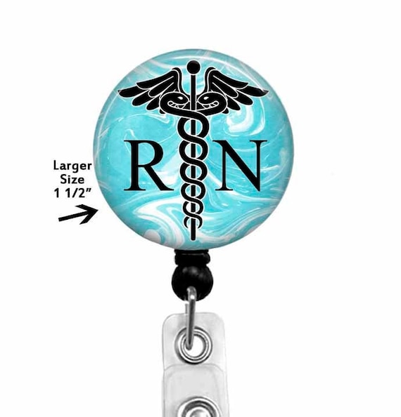 Marble RN Badge Reel, Stethoscope ID Tag, Carabiner, Lanyard, Retractable Name Badge Holder, 928L