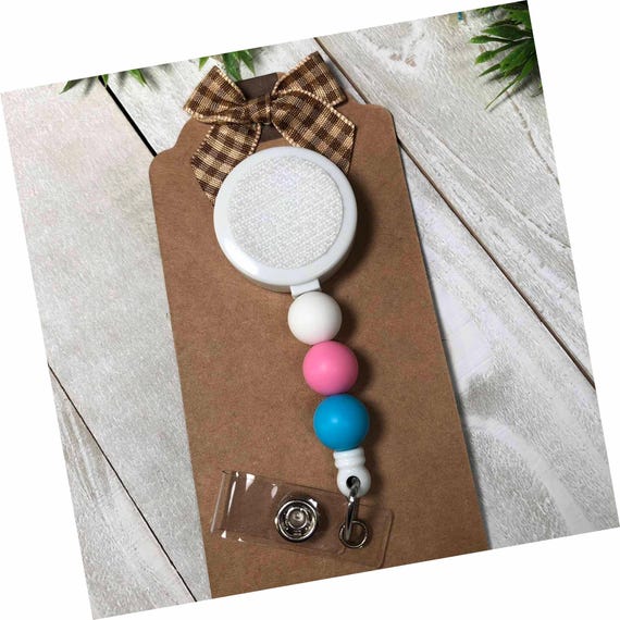 Beaded Badge Reel Interchangeable with Hook and Loop