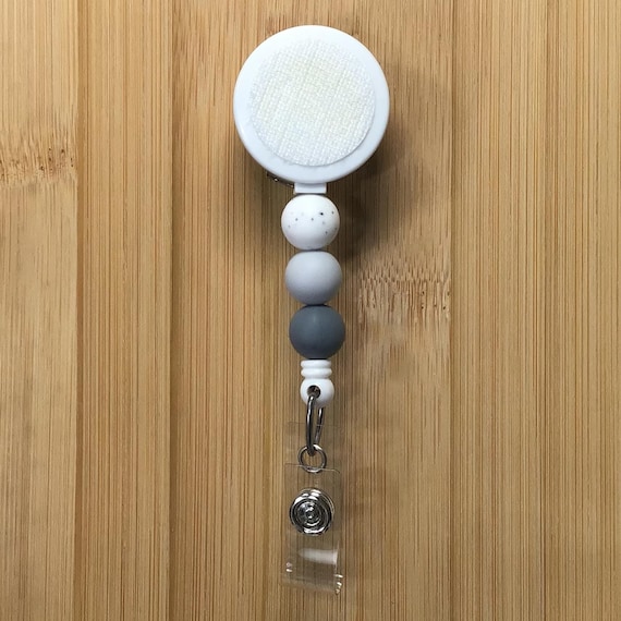 Interchangeable Badge Reel Gray Beads Hook and Loop - FREE Badge Topper