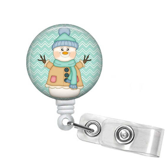 Snowman Christmas Badge Reel, Chevron Nurse Badge Holder