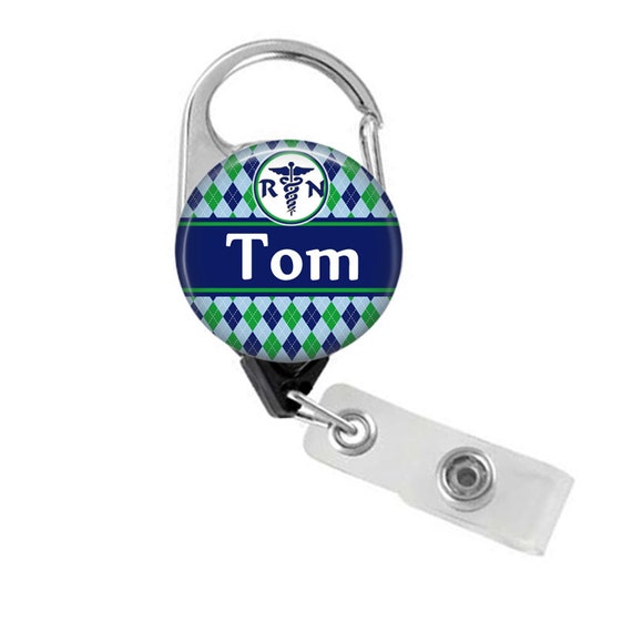 RN Badge Reel: Blue & Green Carabiner Clip - Nurse Gift