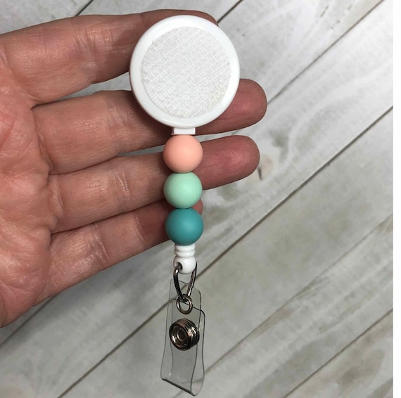 Interchangeable Badge Reel Peach Mint Seafoam Silicone Beads