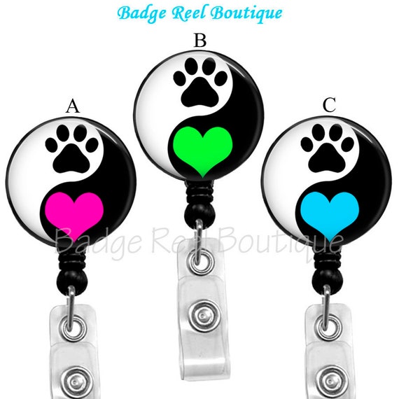 Yin Yang Dog Paw Retractable Badge Reel: Vet Tech Animal Rescue