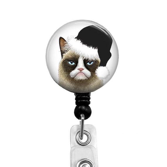 Grumpy Cat in Santa Hat Retractable Badge Reel