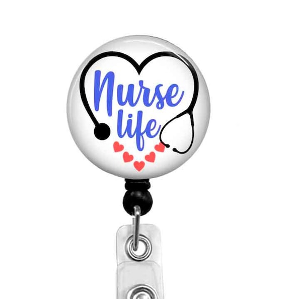 Nurse Life Badge Reel: Stethoscope & Hearts Design
