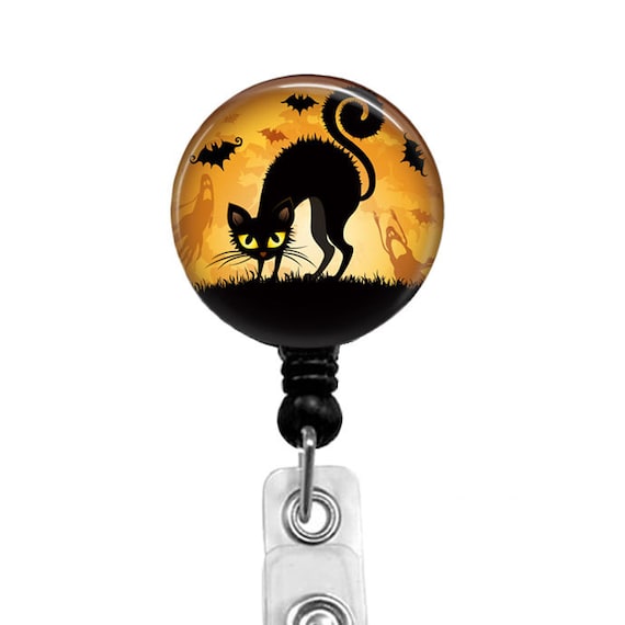 Halloween Black Cat Retractable Badge Reel: Nurse, Teacher, Hospital Worker