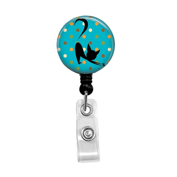 Polka Dot Cat Badge Reel: Teacher, Vet Tech, Nurse Gift
