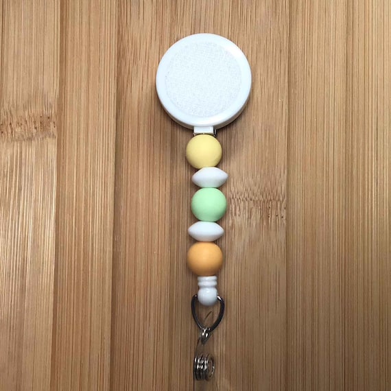 Interchangeable Badge Reel With Pastel Silicone Beads With or Without Hook & Loop