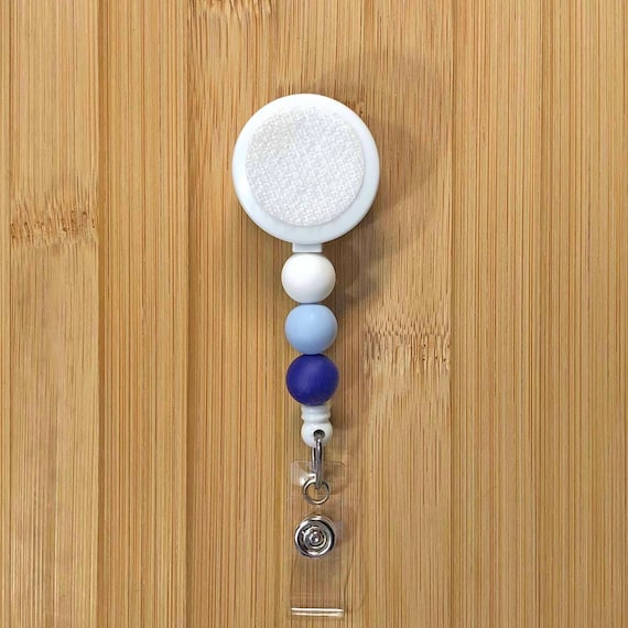 Interchangeable Badge Reel With White and Blue Silicone Beads - With or Without Loop and Hook