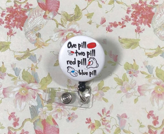 Funny Pharmacy Badge Reel: Red & Blue Pills, Pharmacist Gift