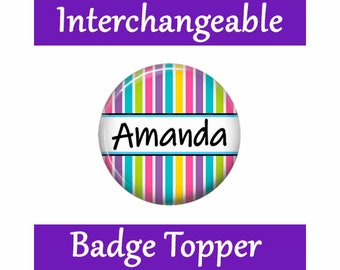 Swappable Badge Topper with Stripes for Interchangeable Badge Reel ~ Hook & Loop