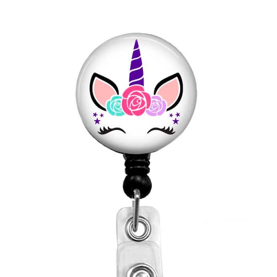 Purple Unicorn Badge Reel - Lanyard - Carabiner - Stethoscope ID Tag, 748M