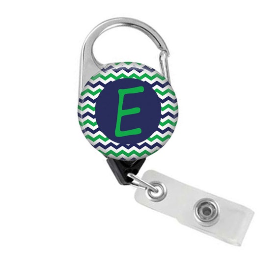 Chevron Initial Retractable Badge Reel, Carabiner, Stethoscope ID Tag
