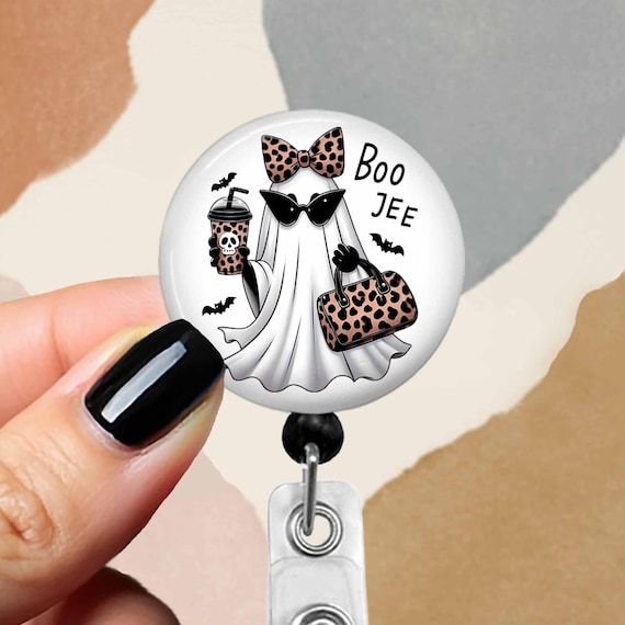 Halloween Boo Jee Ghost Badge Reel 1.75" Mylar Button
