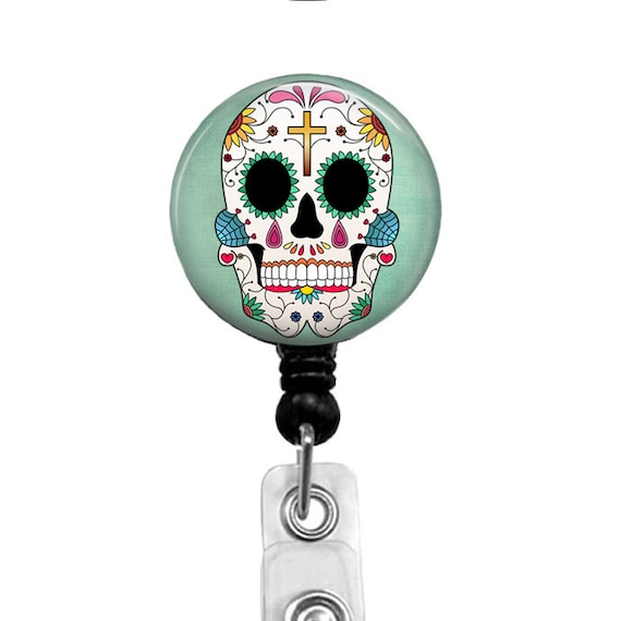 Sugar Skull Badge Reel: Dia de los Muertos Retractable ID Holder
