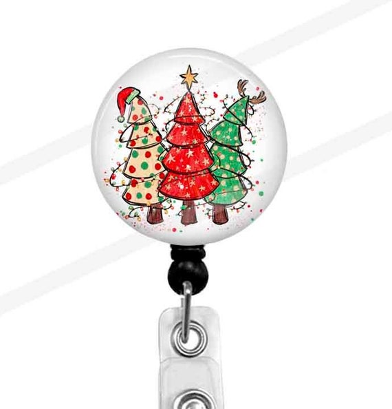 Christmas Tree Badge Reel, Holiday Badge Holder, Interchangeable Topper