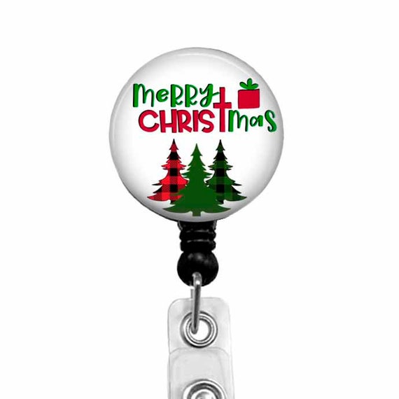 Merry Christmas Badge Reel, Holiday Tree Stethoscope Tag