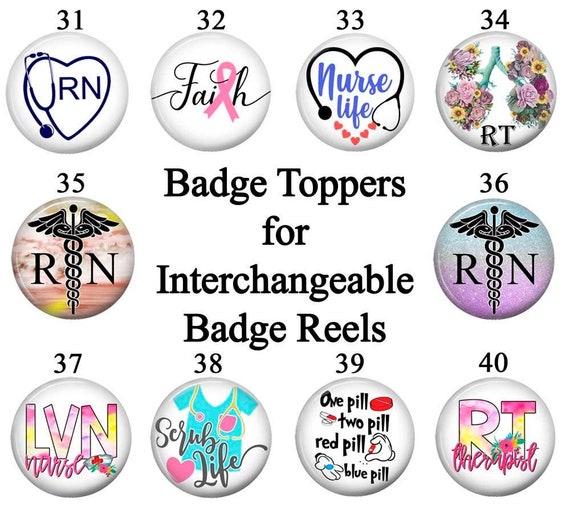 RN LVN RT Badge Topper, Choose From 10 Swappable Toppers with Hook and Loop