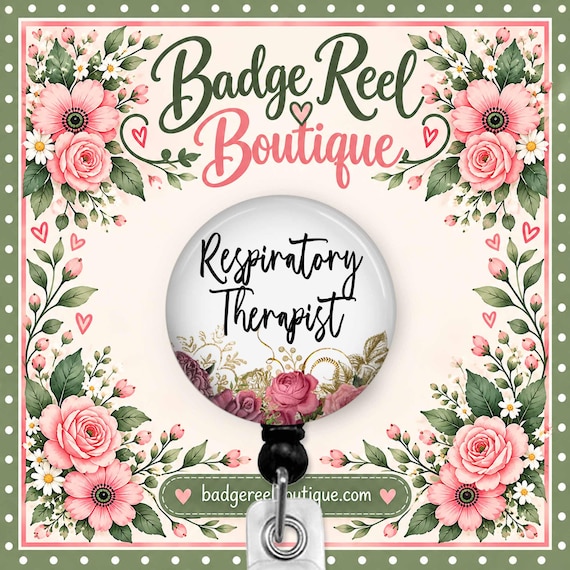 Floral Respiratory Therapist Badge Reel: Retractable ID Holder