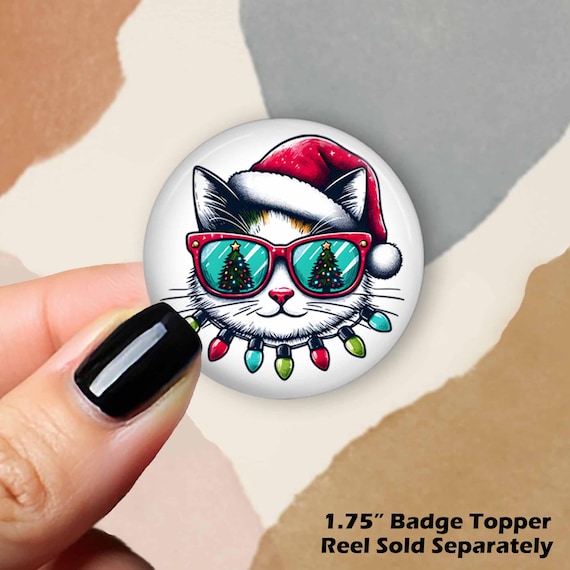 Christmas Cat Badge Reel Topper: Santa Hat Swappable Accessory