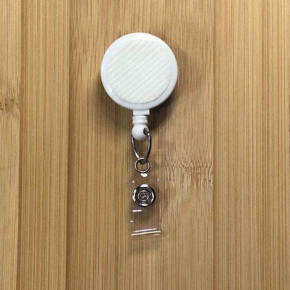 Interchangeable or Replaceable White Badge Reel with Hook and Loop Belt or Swivel Clip